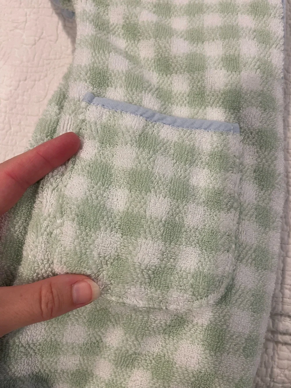 Lil Weezie Hooded Short Sleeve Terry Swim Coverup Light Green Blue Gingham J 5/6